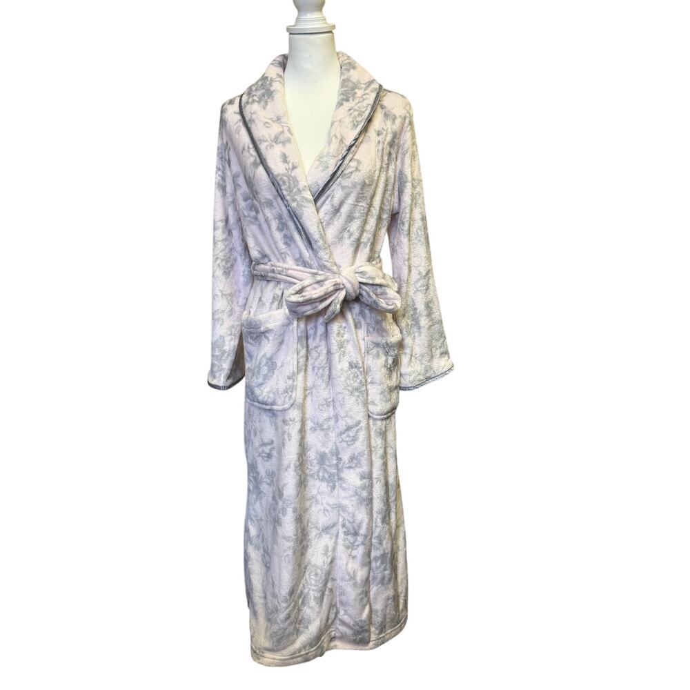 Carole Hochman plush pale pink and gray cottagecore floral robe womens small
